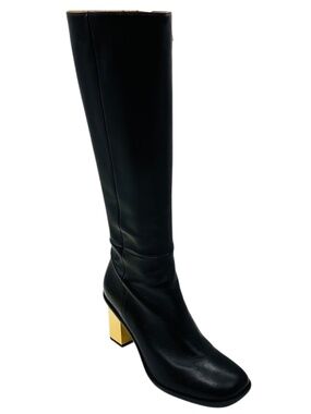 Chloe Black Tall Leather Boots with Gold Heel